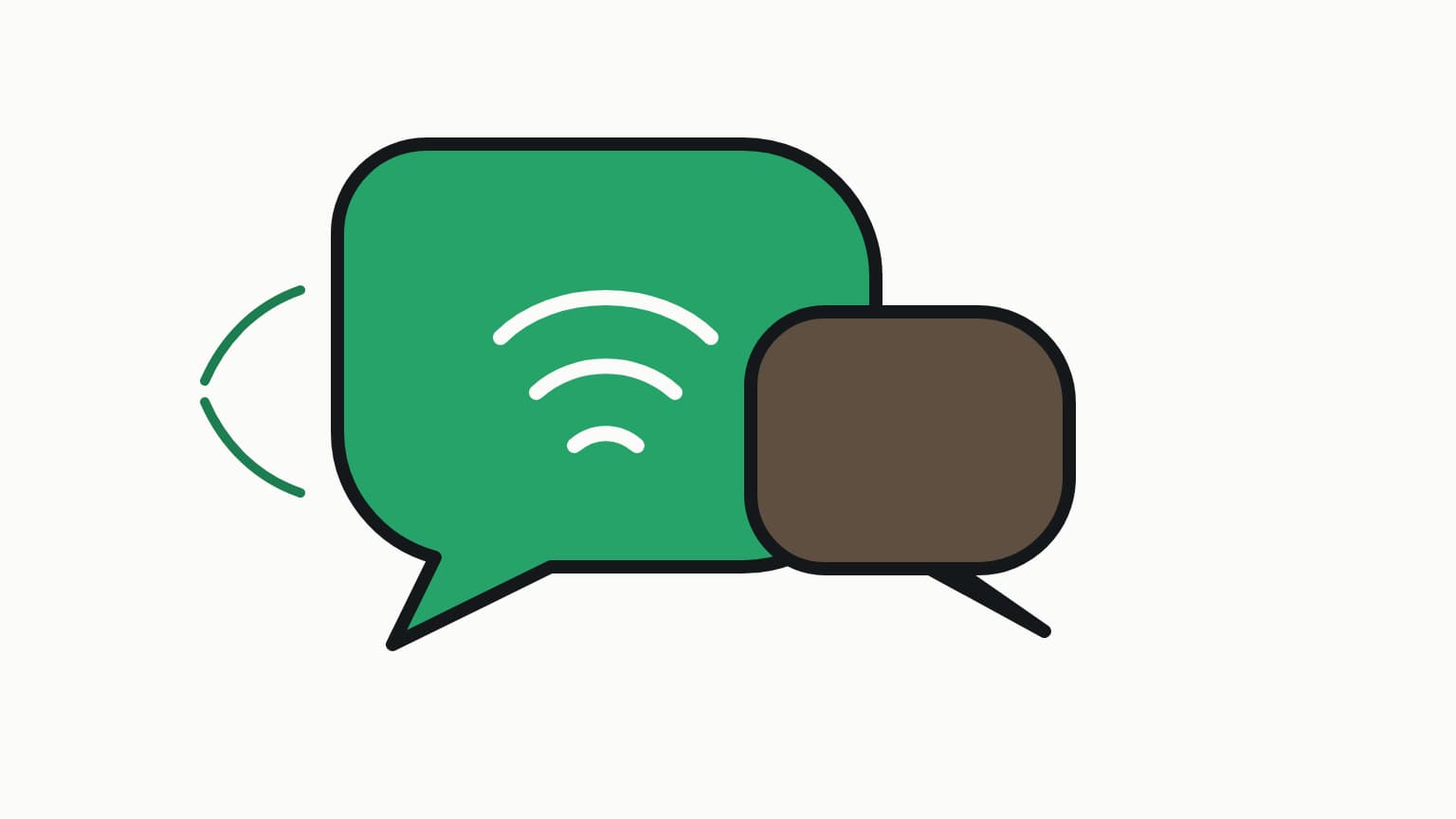 A flat line illustration in green and charcoal on cream, evoking listening-led, two-way communication